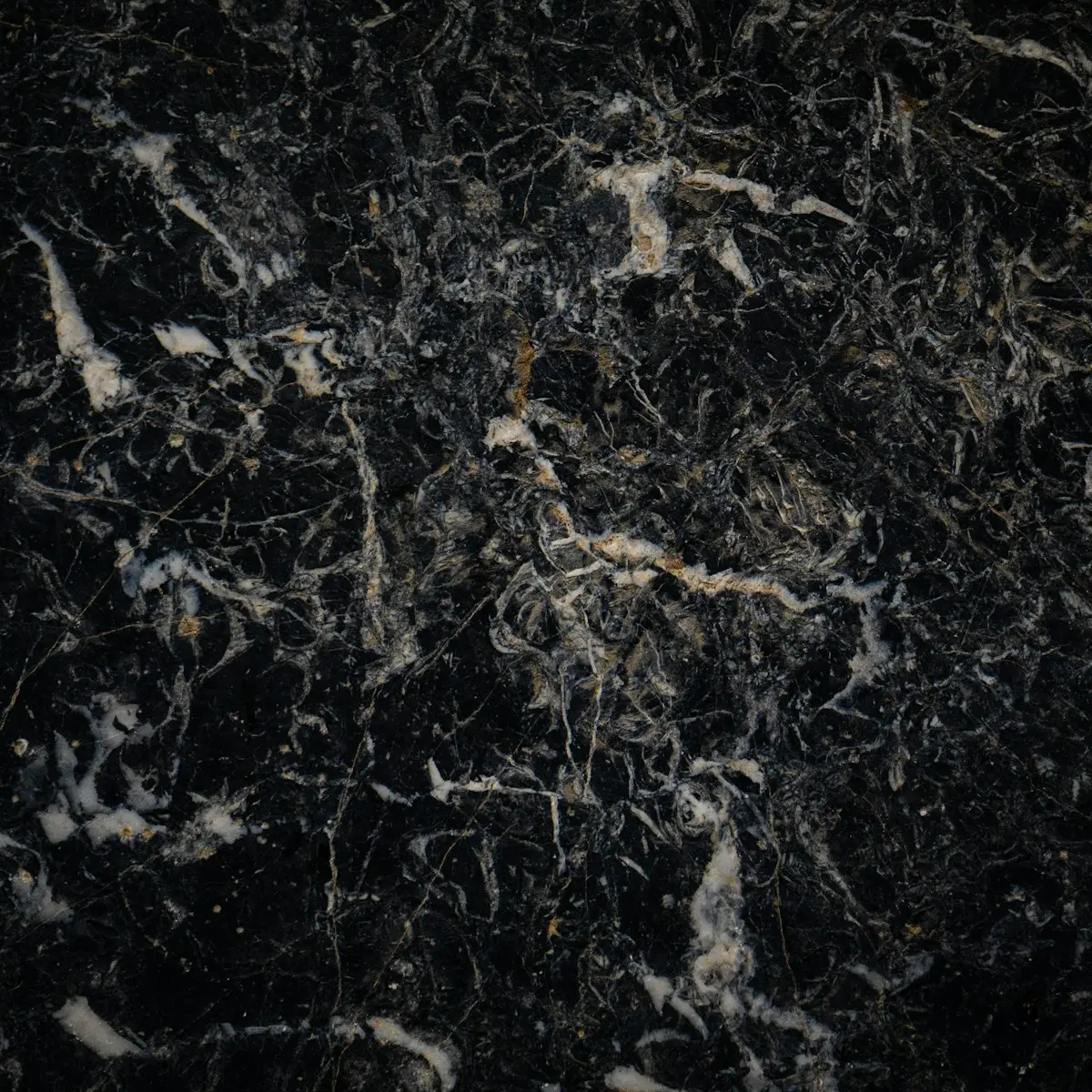 Heavily veined black marble slab